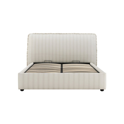 Celeste Upholstered Bed with Storage with Ruffled Headboard, Seashell Stripe