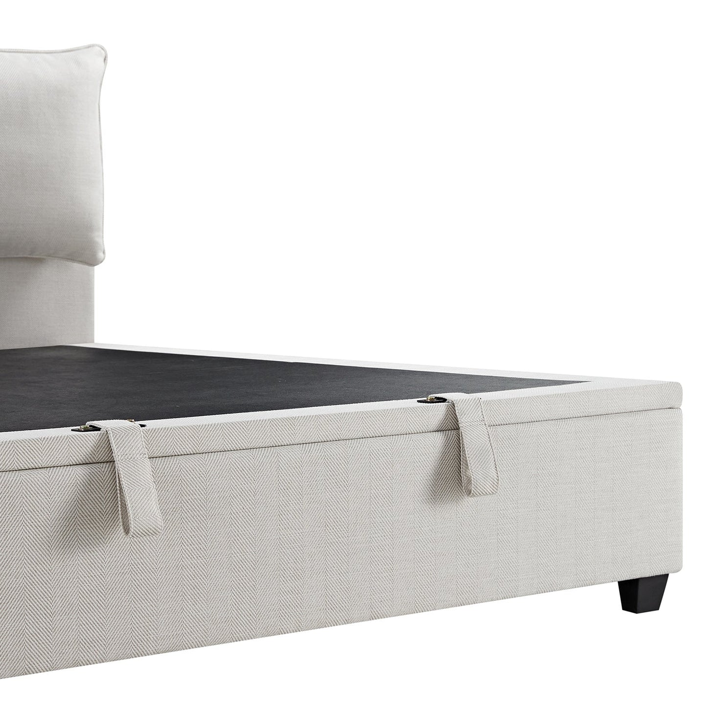 Kricia Upholstered Bed with Storage with Pillow Headboard, Oatmeal Chevron