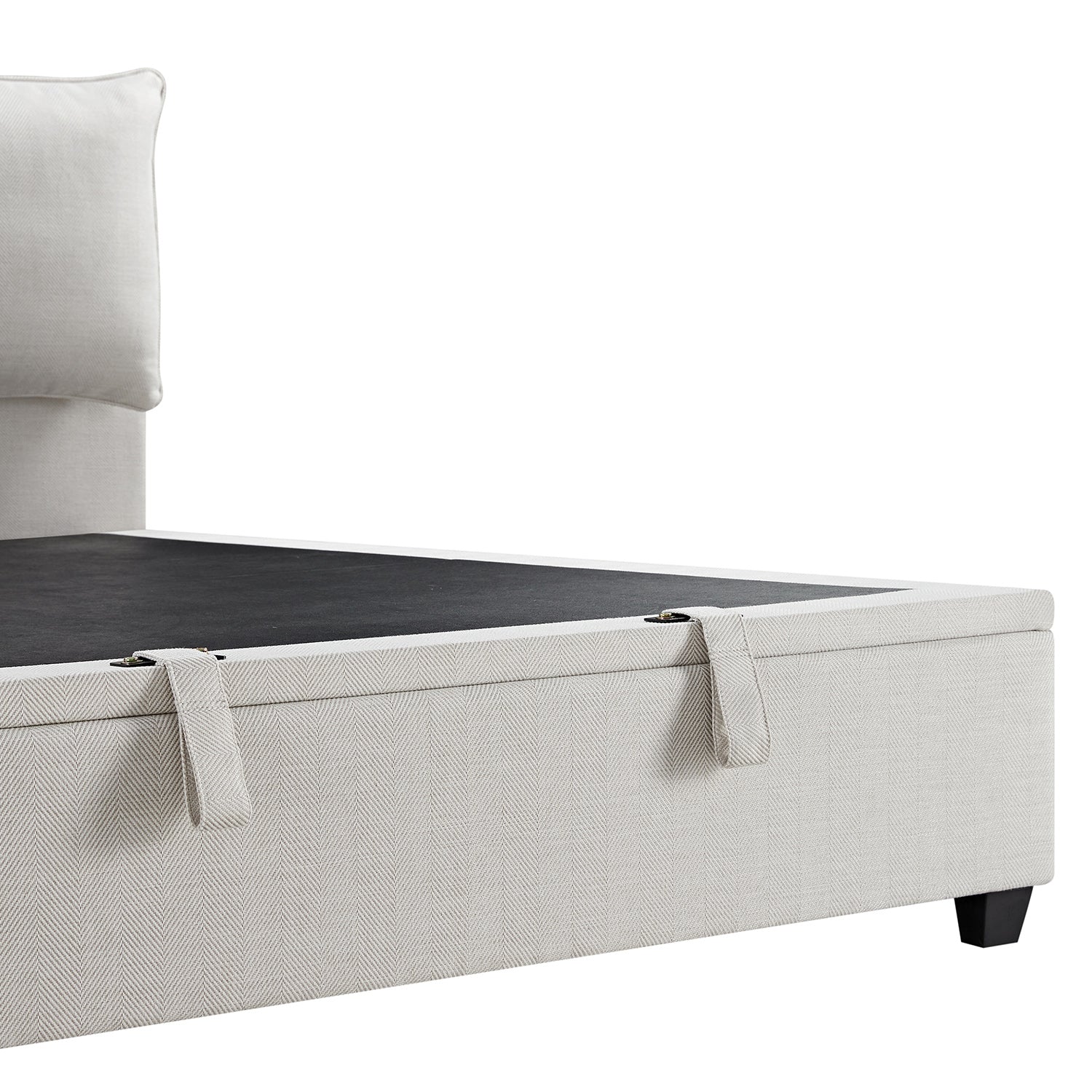 Kricia Upholstered Bed with Storage with Pillow Headboard, Oatmeal Chevron