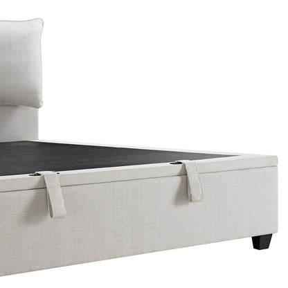 Kricia Upholstered Bed with Storage with Pillow Headboard, Oatmeal Chevron