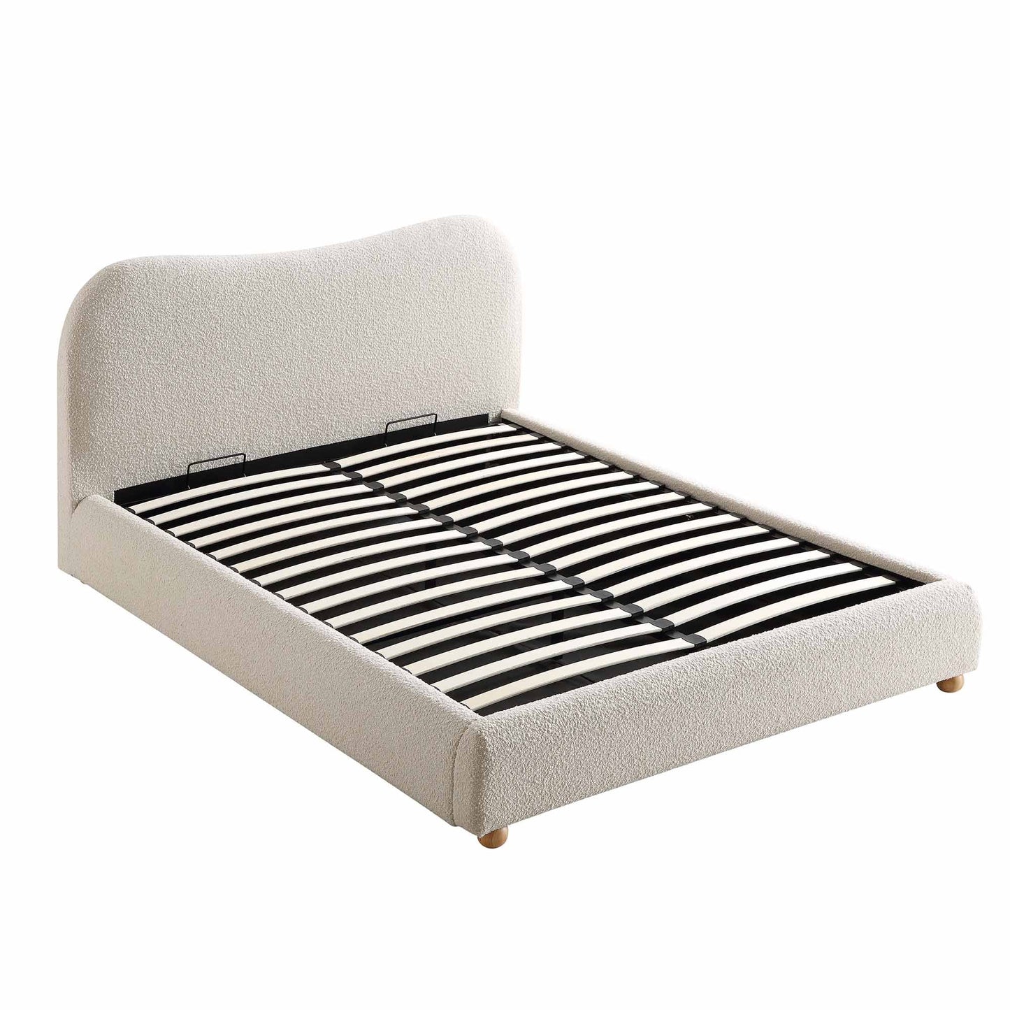 Egerie Curved Headboard Beige Boucle Ottoman Bed with Storage