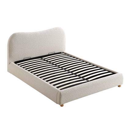 Egerie Curved Headboard Beige Boucle Ottoman Bed with Storage