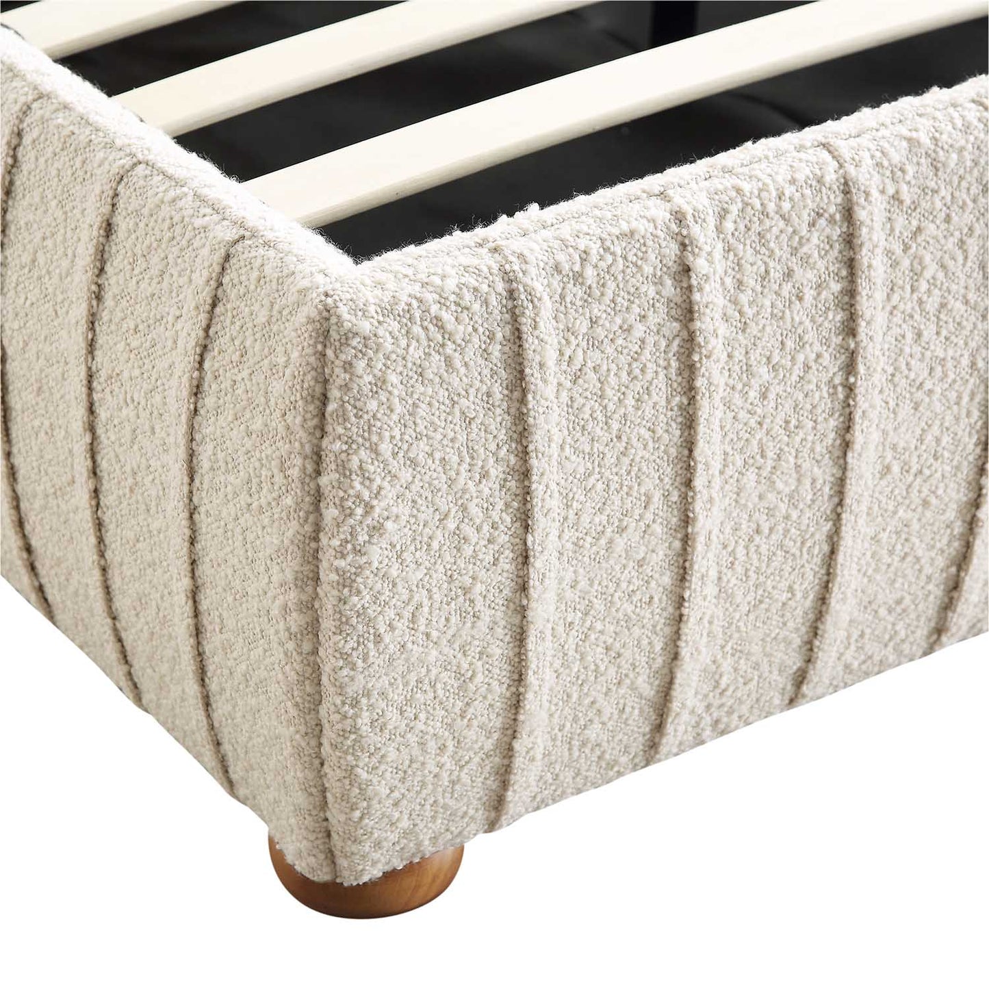Helia Pleated Ottoman Bed with Storage, Beige Boucle