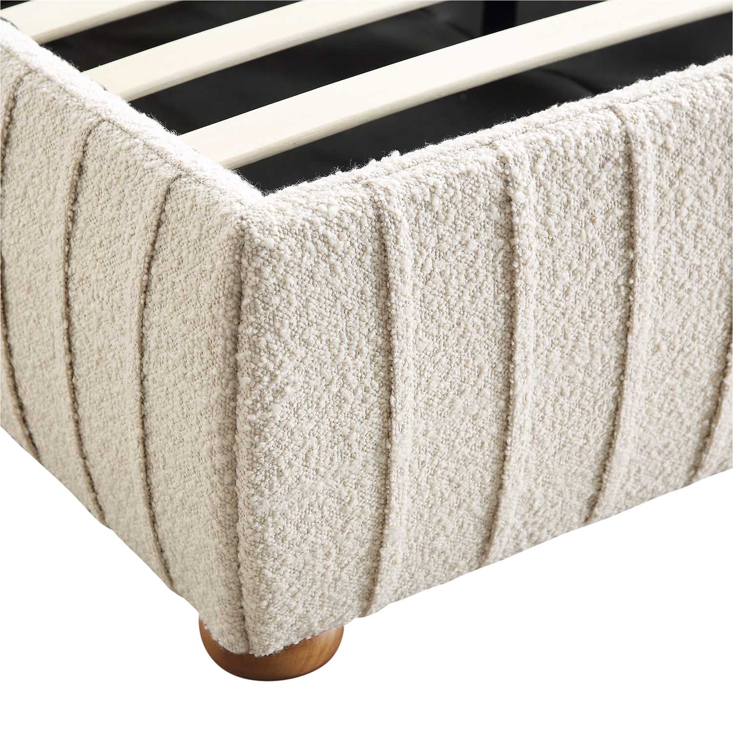 Helia Pleated Ottoman Bed with Storage, Beige Boucle
