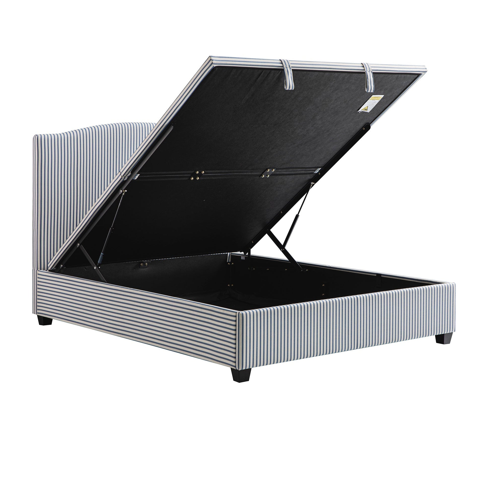 Chilworth Upholstered Ottoman Bed with Storage, Blue Stripe Linen Blend