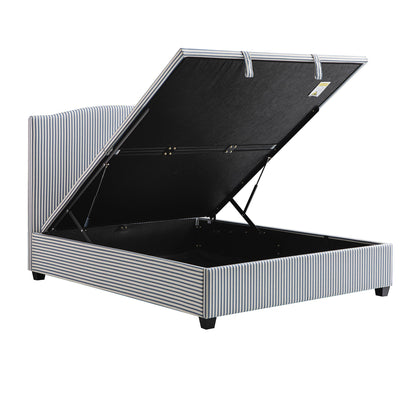 Chilworth Upholstered Ottoman Bed with Storage, Blue Stripe Linen Blend