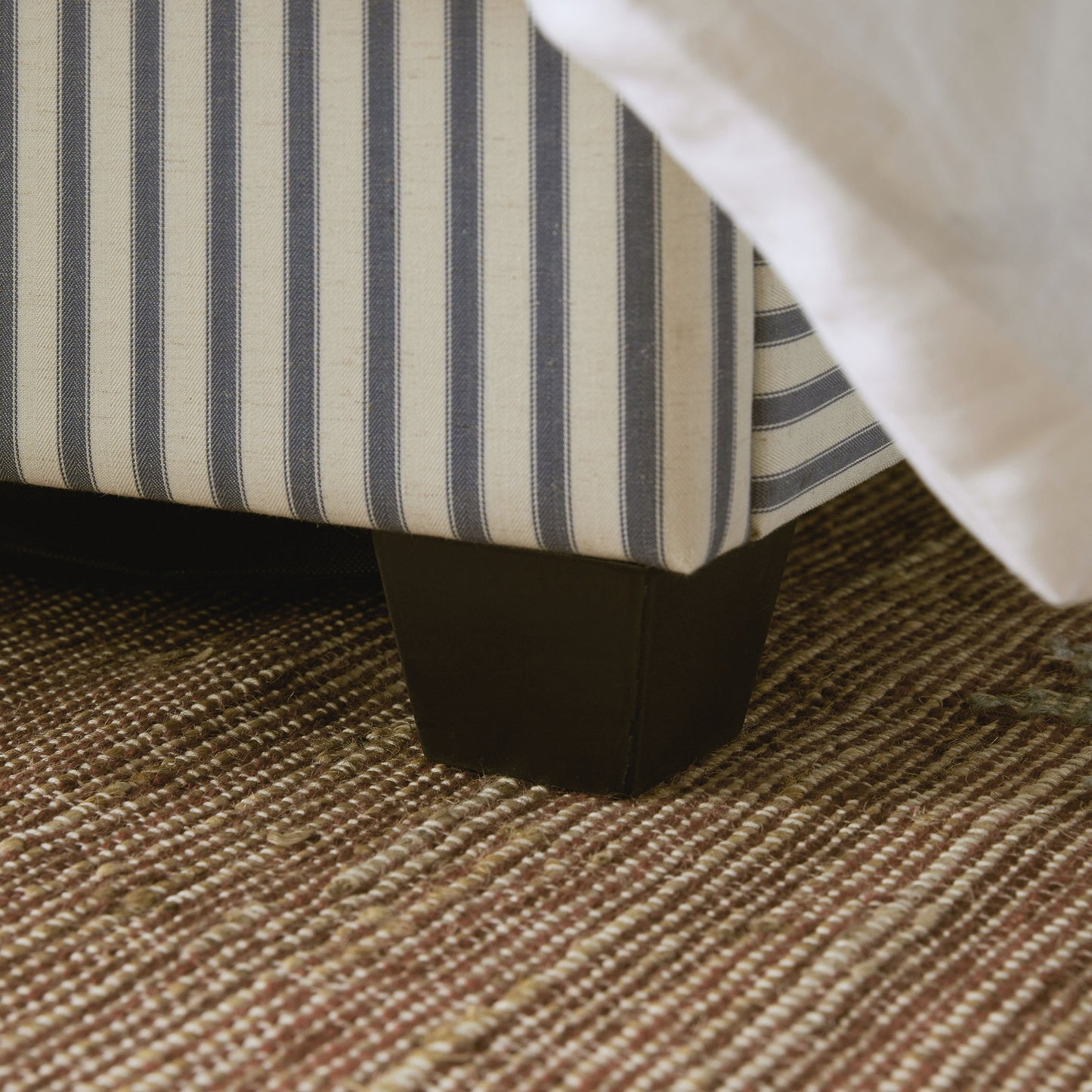 Chilworth Upholstered Ottoman Bed with Storage, Blue Stripe Linen Blend