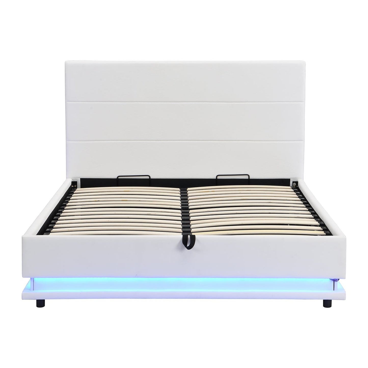 Buxton Faux Leather End Opening Ottoman Bed with Storage Frame with Muti-colour LED Light Strip (White PU)