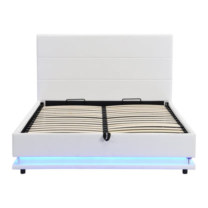 Buxton Faux Leather End Opening Ottoman Bed with Storage Frame with Muti-colour LED Light Strip (White PU)