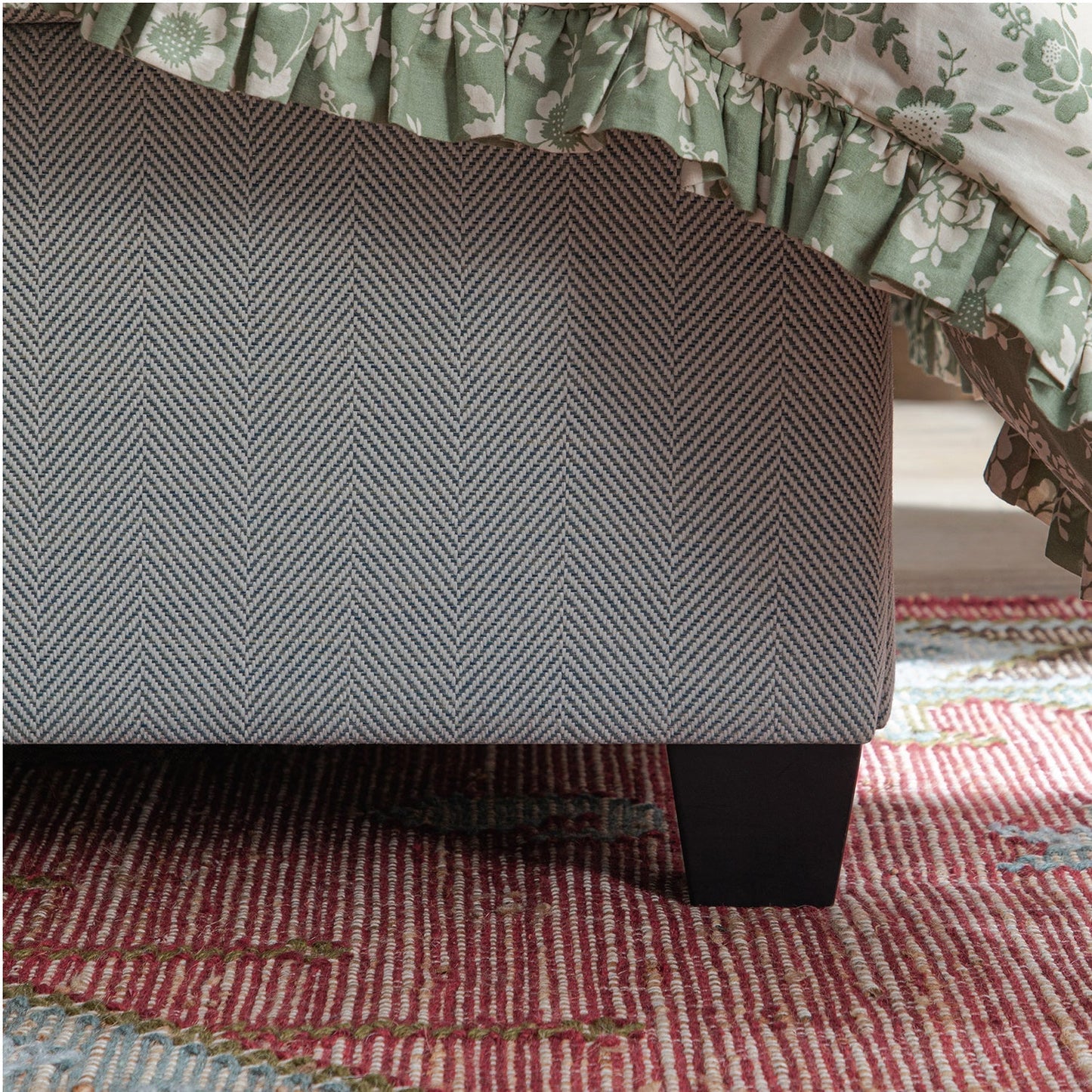 Kricia Upholstered Bed with Storage with Pillow Headboard, Slate Blue Chevron