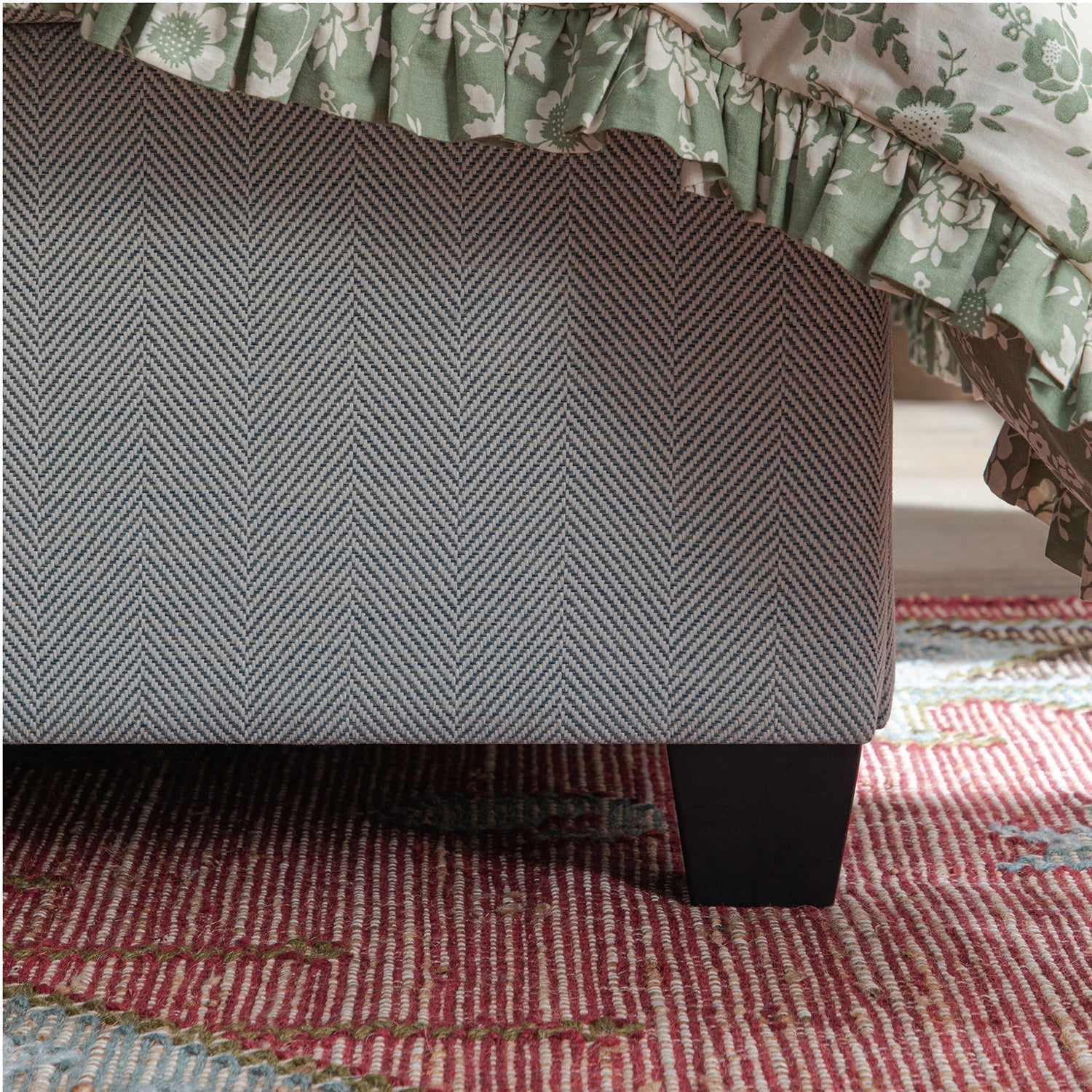 Kricia Upholstered Bed with Storage with Pillow Headboard, Slate Blue Chevron
