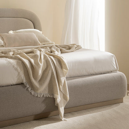 Luella Upholstered Wooden Plinth Base Bed with Storage, Sand Fabric