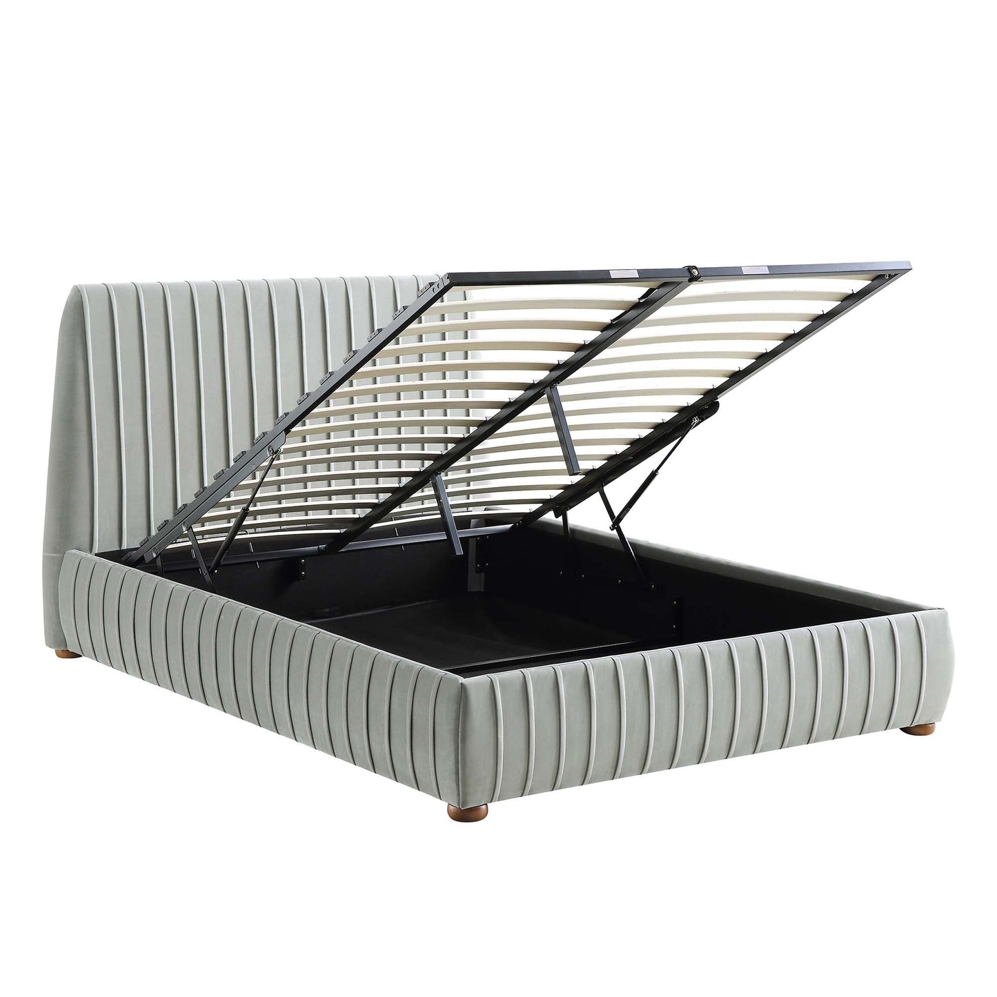 Helia Pleated Ottoman Bed with Storage, Silver Grey Velvet