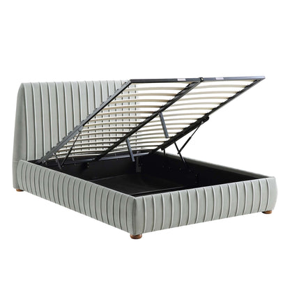 Helia Pleated Ottoman Bed with Storage, Silver Grey Velvet