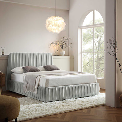 Helia Pleated Ottoman Bed with Storage, Silver Grey Velvet