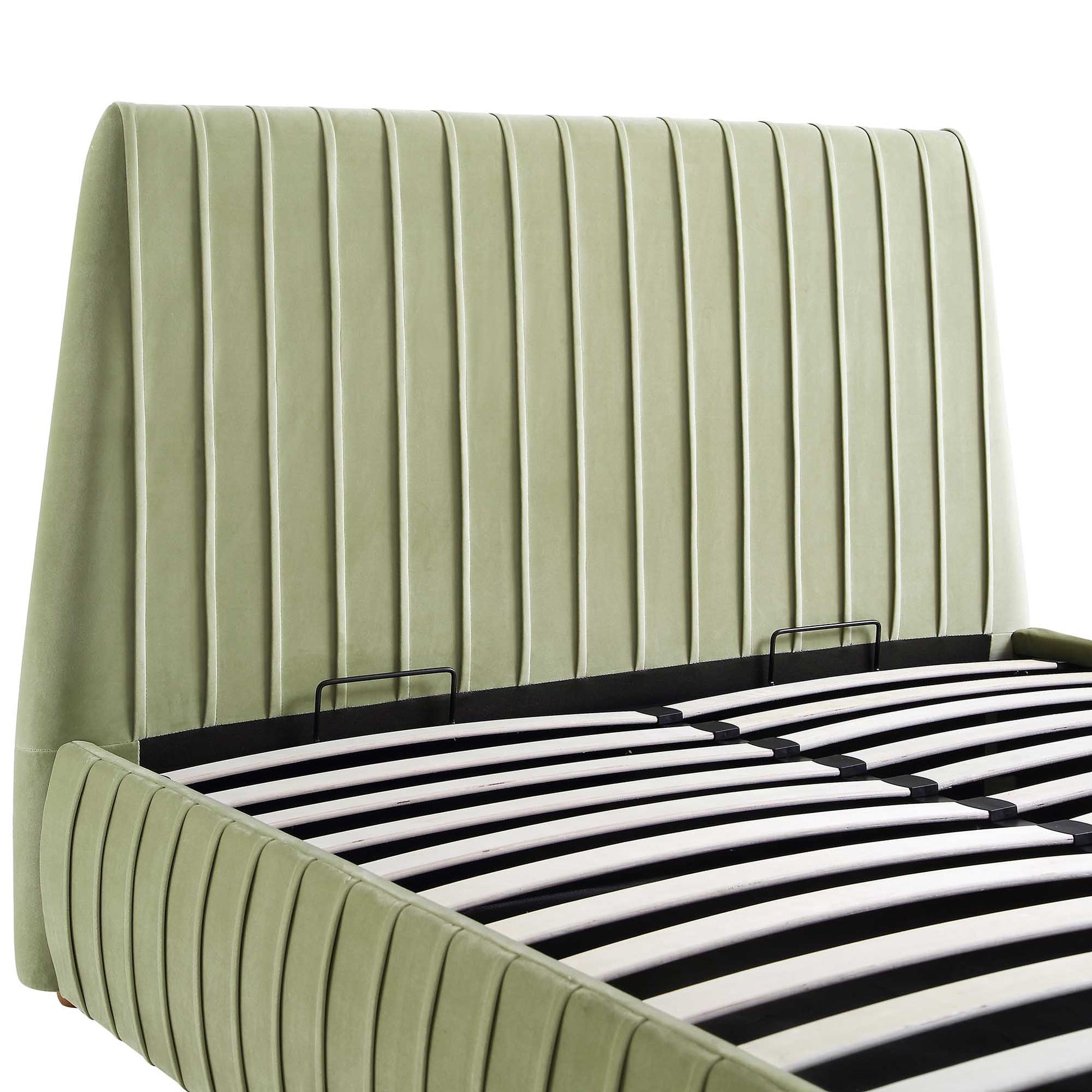 Helia Pleated Ottoman Bed with Storage, Lichen Velvet