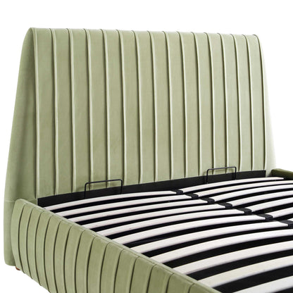 Helia Pleated Ottoman Bed with Storage, Lichen Velvet