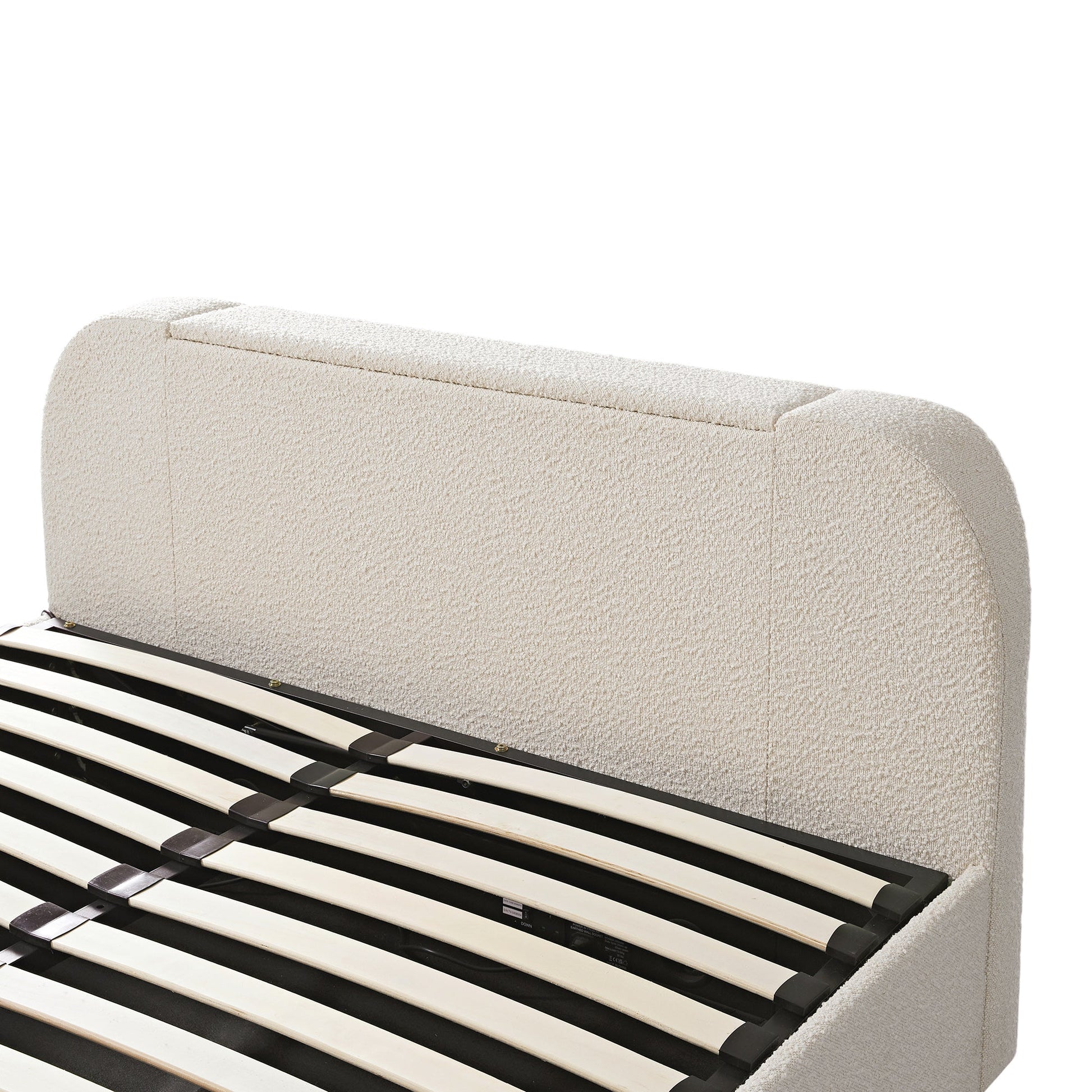 Egerie Curved Headboard Beige Boucle TV Bed with Ottoman Storage