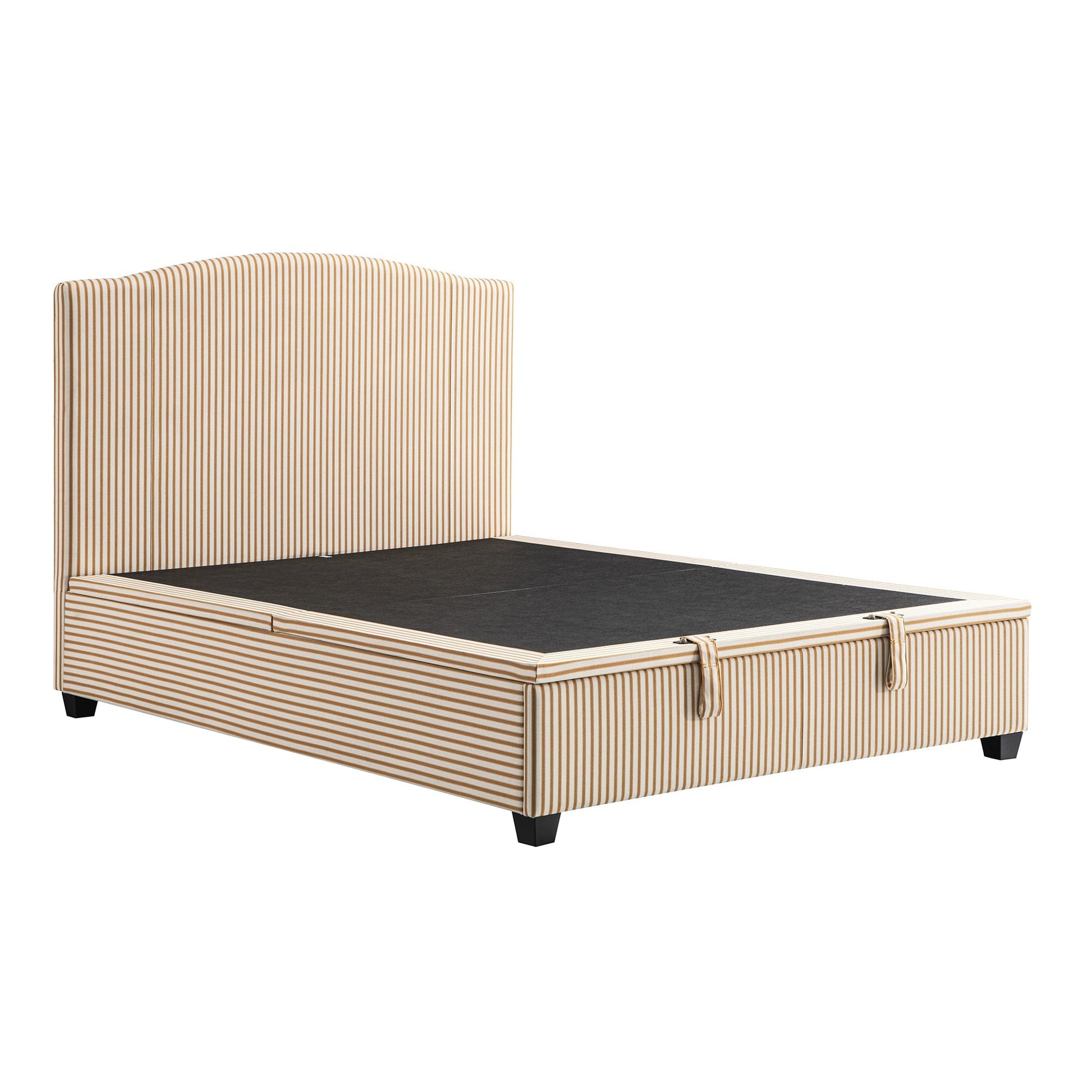 Chilworth Upholstered Ottoman Bed with Storage, Ochre Stripe Linen Blend