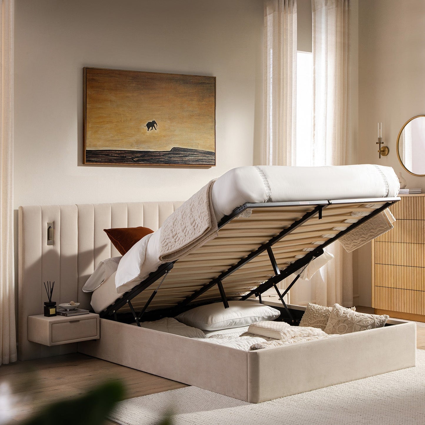 Tremezzo Oversized Ottoman Bed with Storage, Champagne Velvet