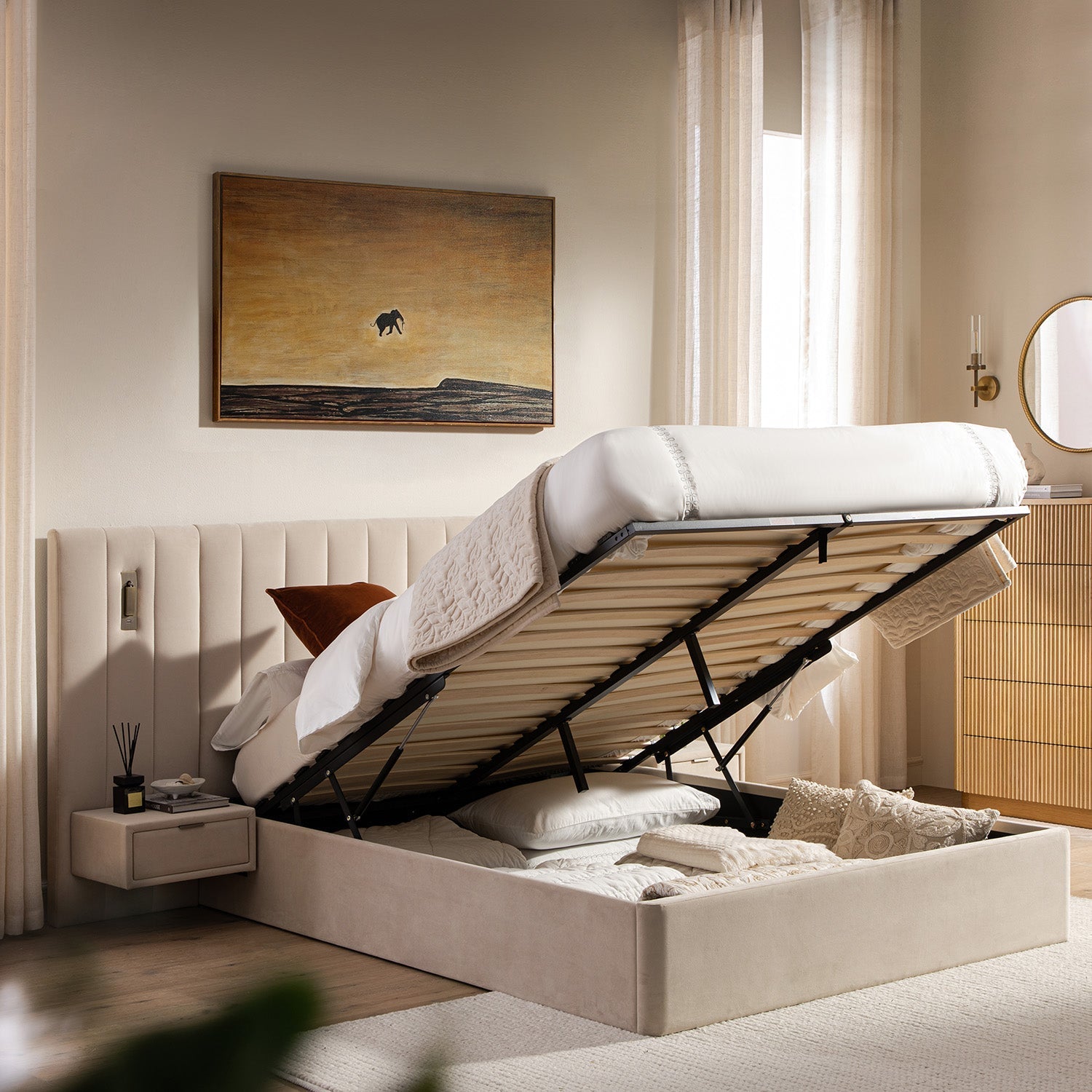 Tremezzo Oversized Ottoman Bed with Storage, Champagne Velvet