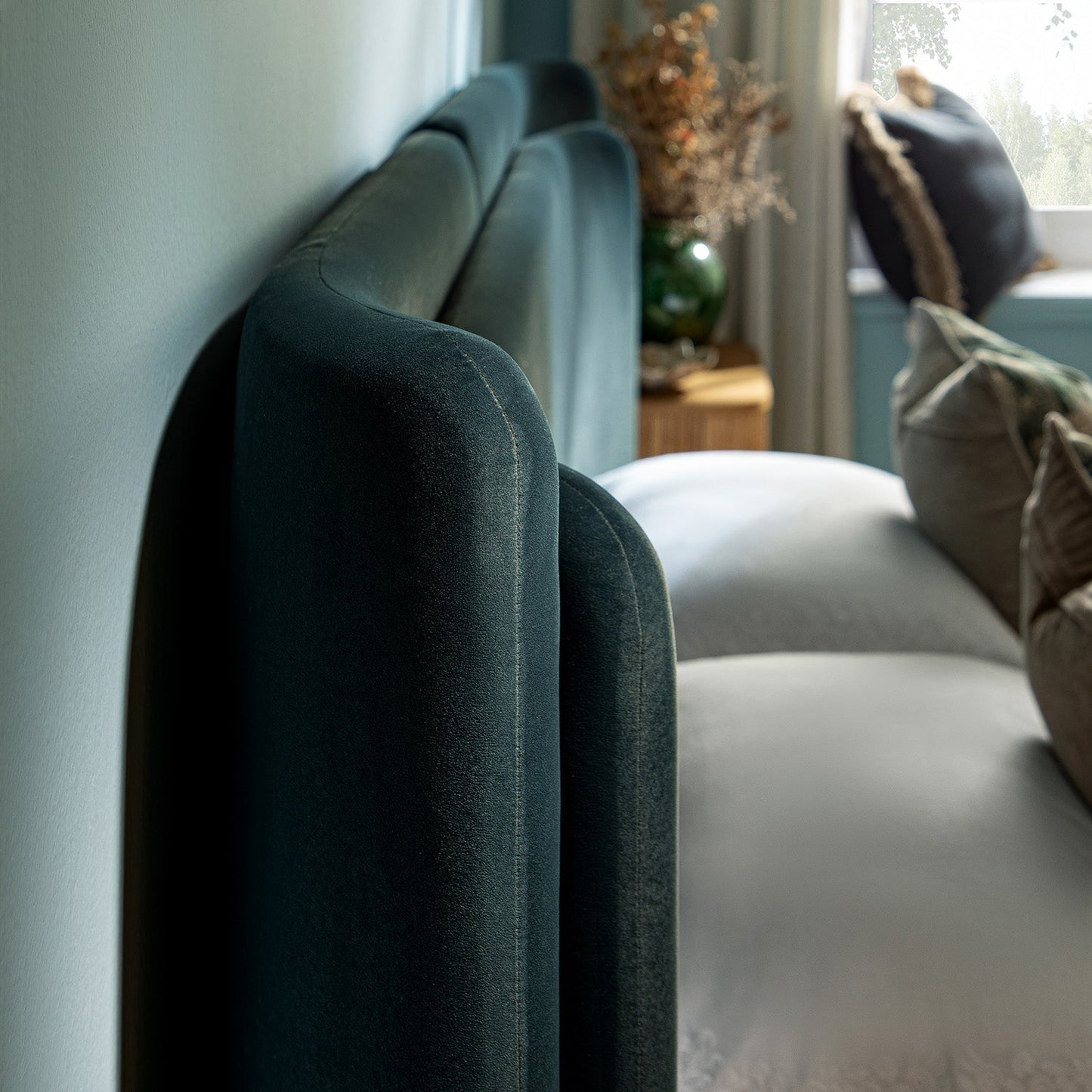 Jolene Layered Wingback Bed with Storage, Aegean Blue Velvet