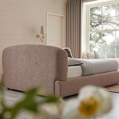 Constance Winged Headboard Ottoman Bed with Storage, Musk Blush Boucle