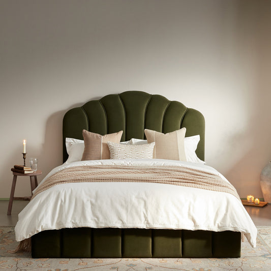 Hana Ottoman Bed with Storage, Moss Green Velvet
