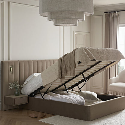 Tremezzo Oversized Ottoman Bed with Storage, Taupe Velvet