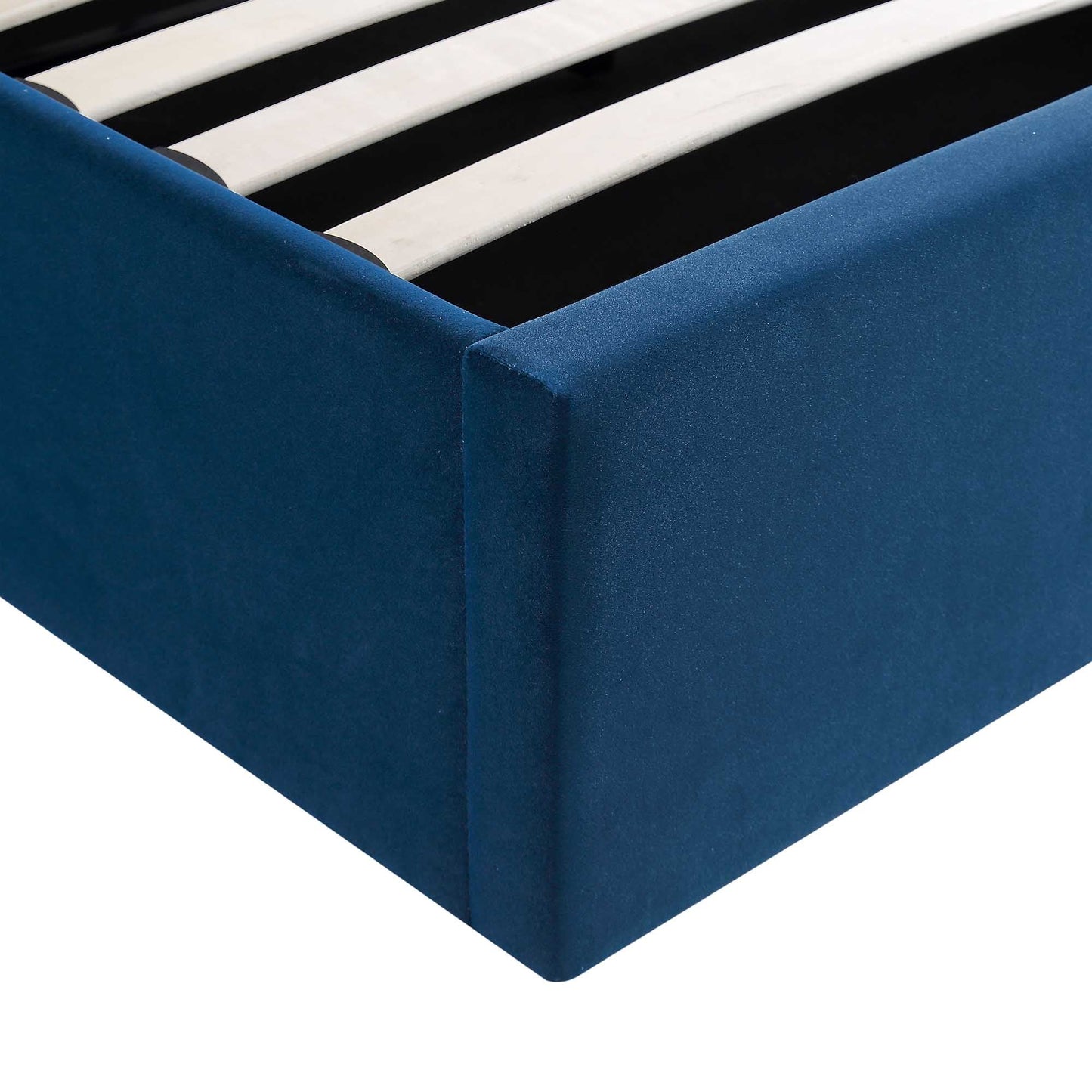 Archer Navy Blue Velvet Ottoman Bed with Storage