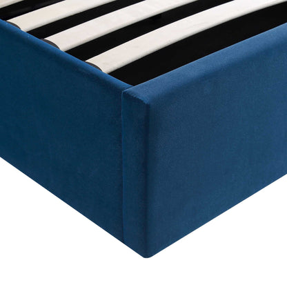 Archer Navy Blue Velvet Ottoman Bed with Storage