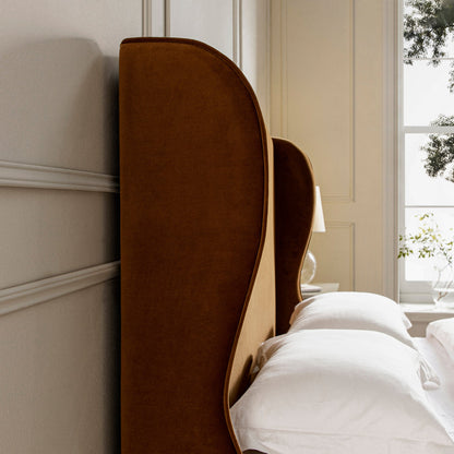 Kimberly Winged Upholstered Bed with Storage, Cinnamon Velvet