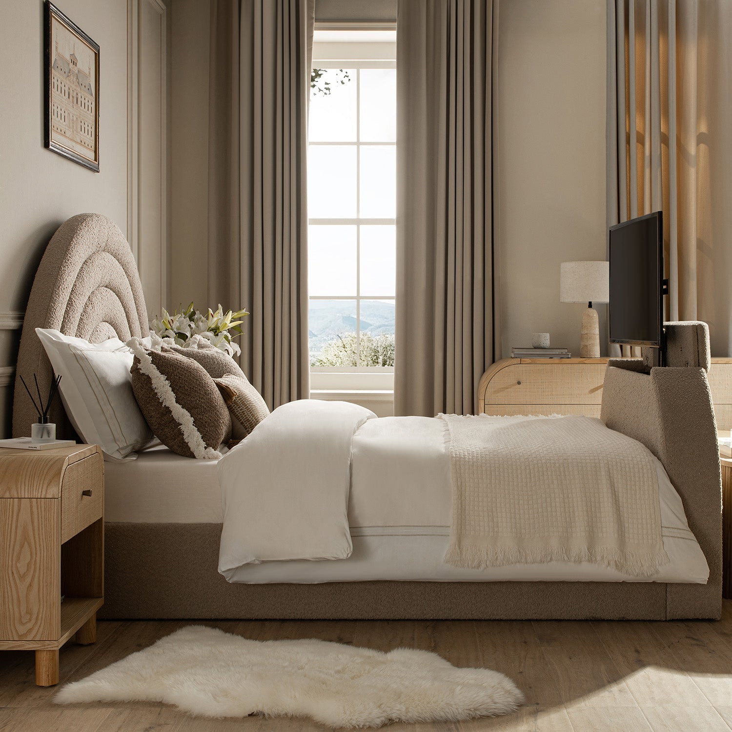 Archer Taupe Boucle TV Bed with Ottoman Storage