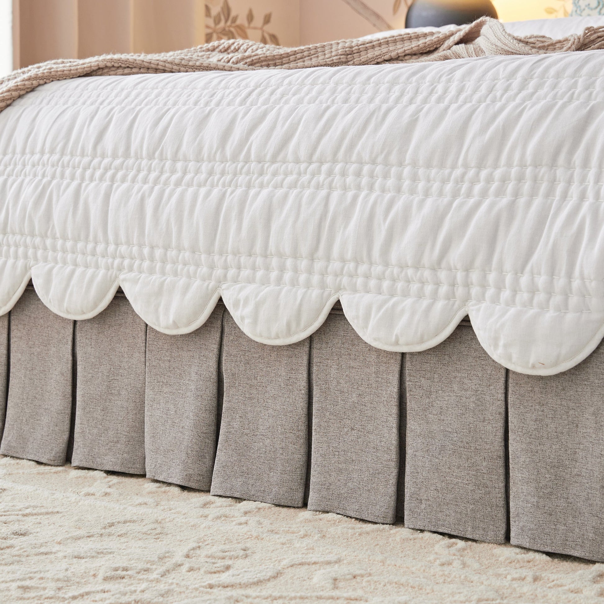 Egerton Box-Pleat Ottoman Bed with Storage, Stone Brushed Fabric