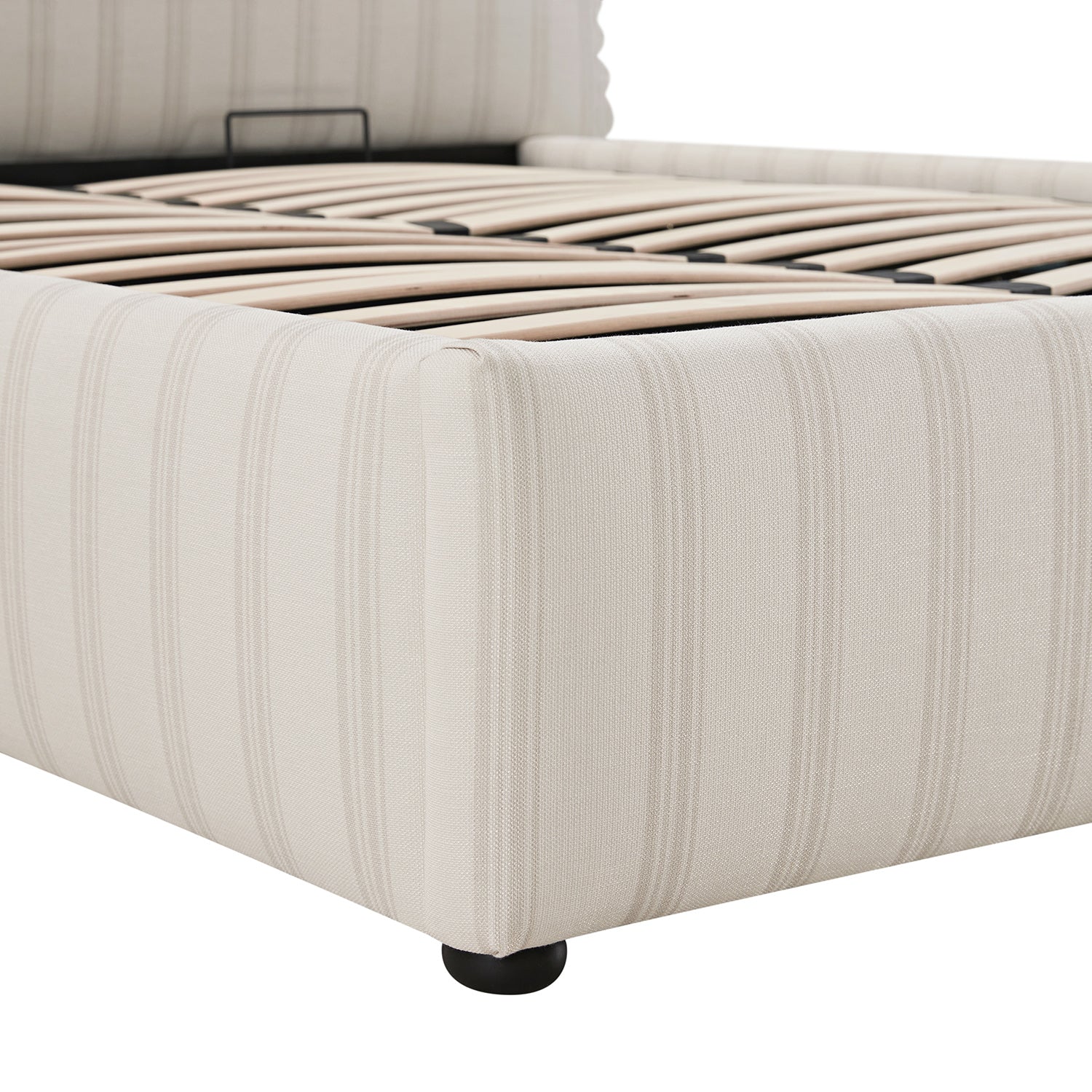 Celeste Upholstered Bed with Storage with Ruffled Headboard, Seashell Stripe