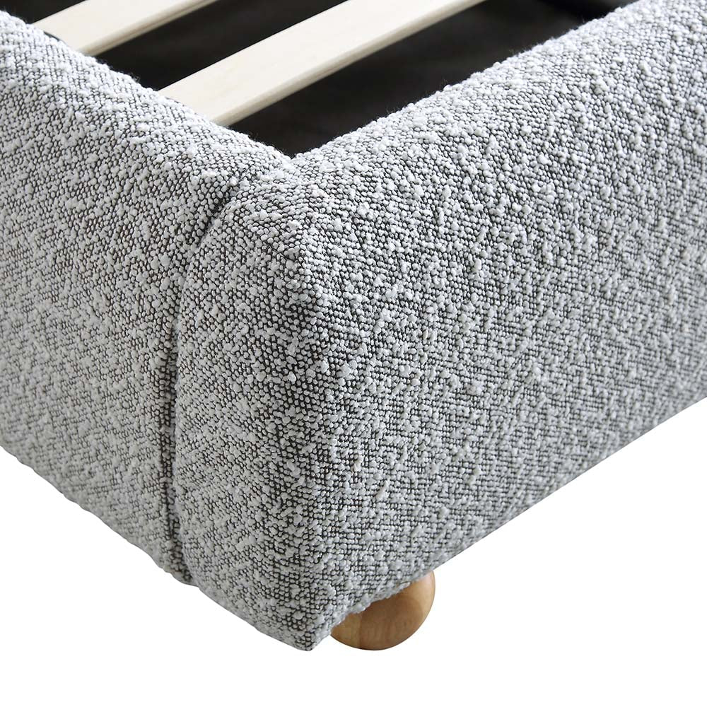 Egerie Curved Headboard Mist Grey Boucle Ottoman Bed with Storage