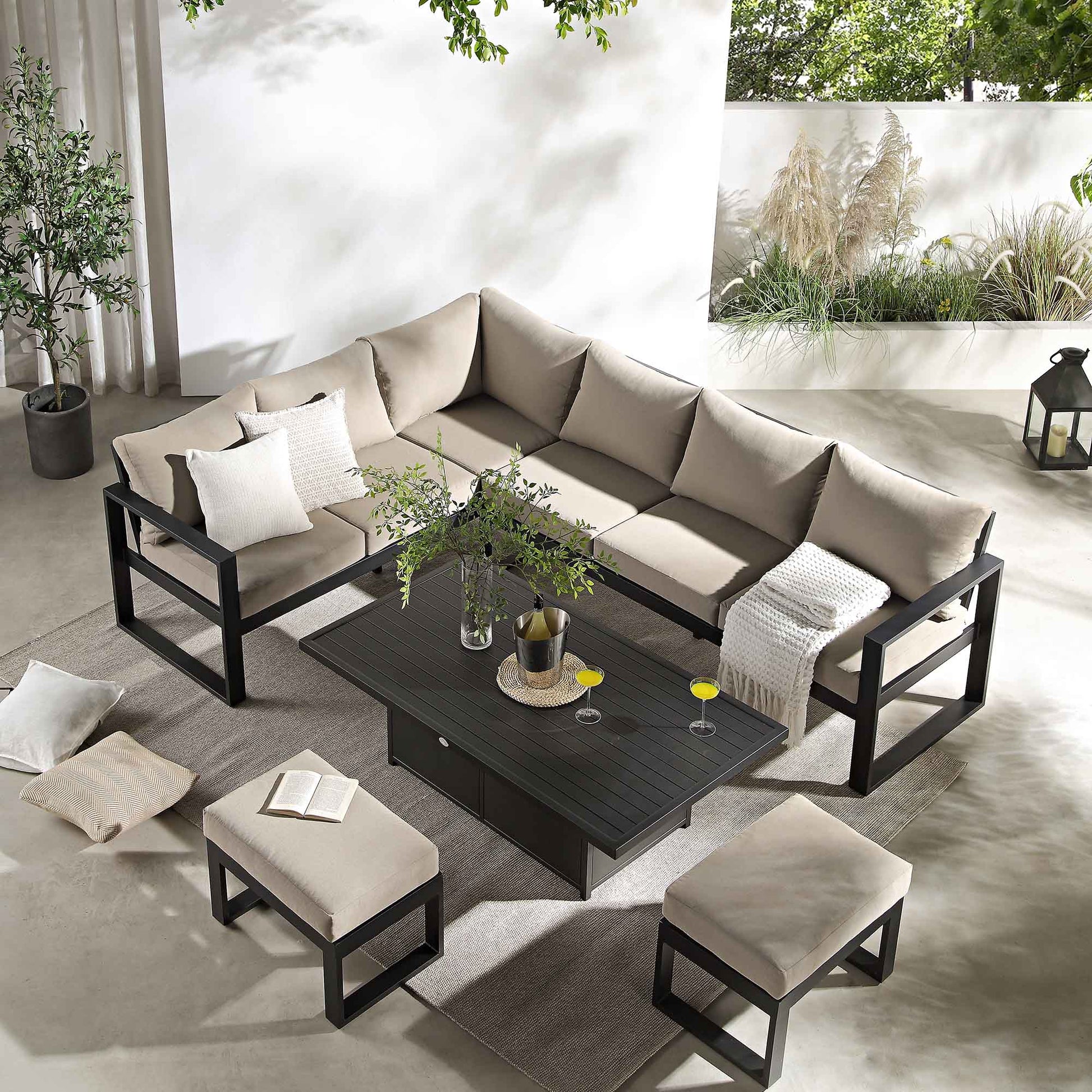 Albany Aluminium Large Corner Casual Garden Dining Set with Rising Table, Taupe