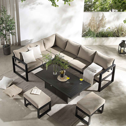 Albany Aluminium Large Corner Casual Garden Dining Set with Rising Table, Taupe