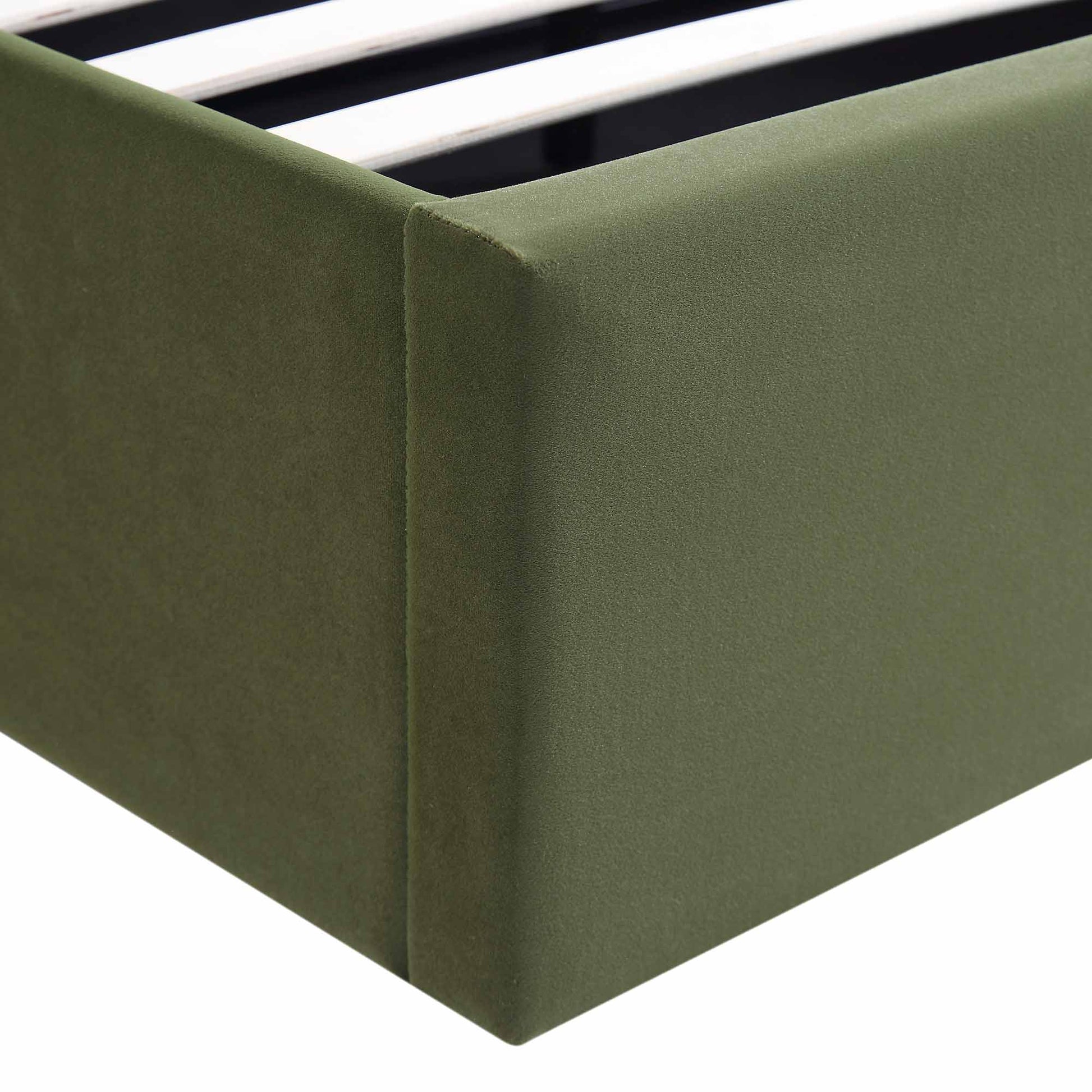 Archer Moss Green Velvet Ottoman Bed with Storage