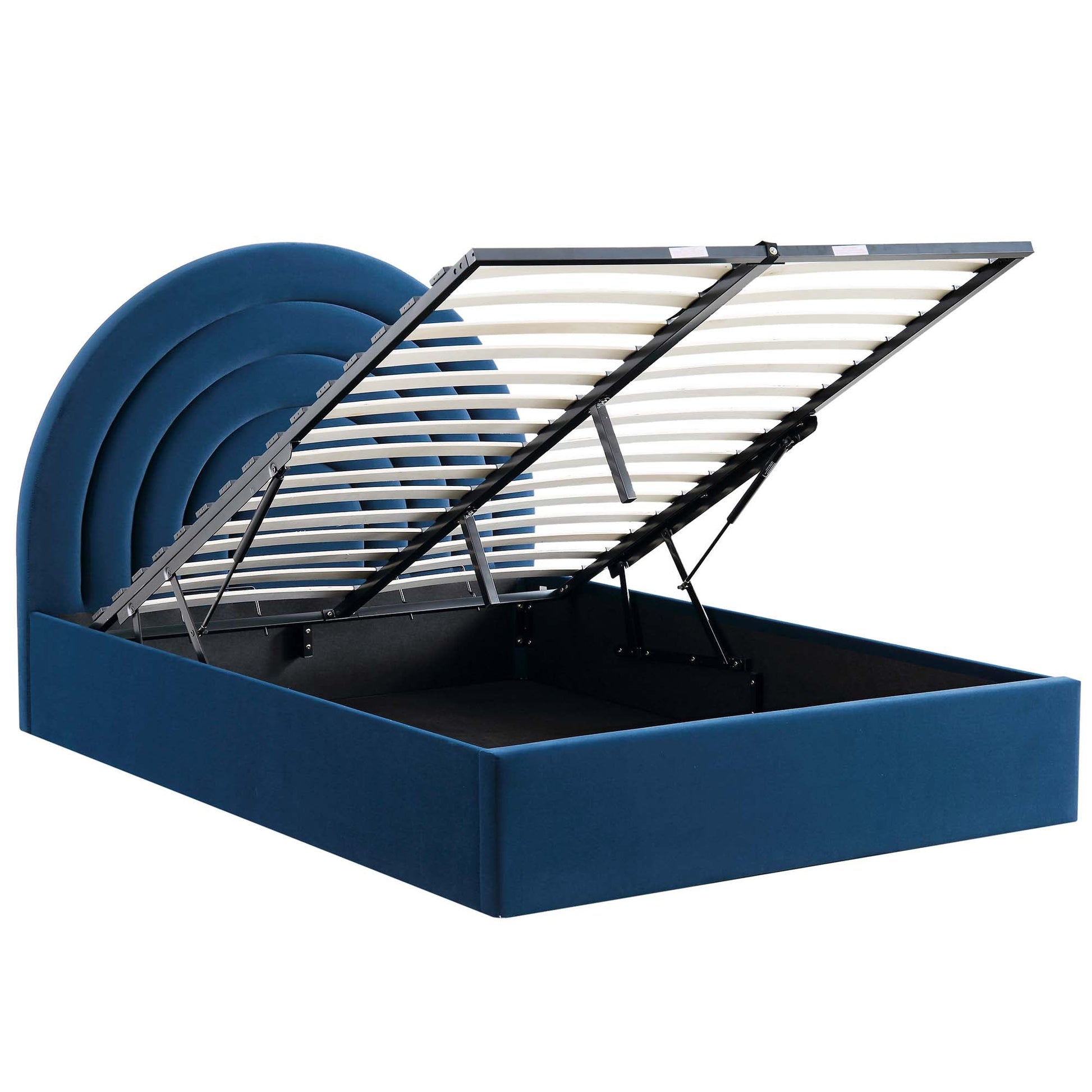 Archer Navy Blue Velvet Ottoman Bed with Storage