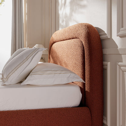 Luella Upholstered Wooden Plinth Base Bed with Storage, Rust Boucle