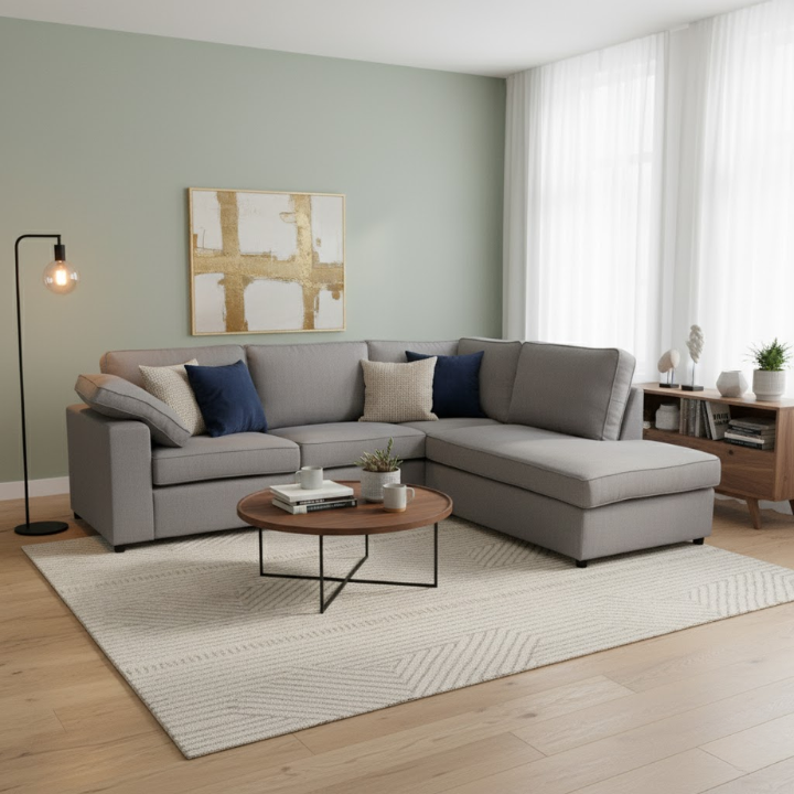 Harper Silver Fabric Corner Sofa