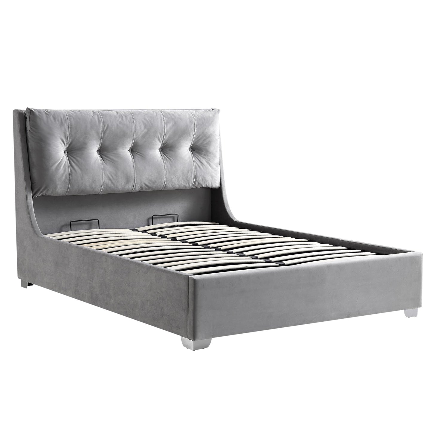Hadley Grey Velvet Ottoman Bed with Storage