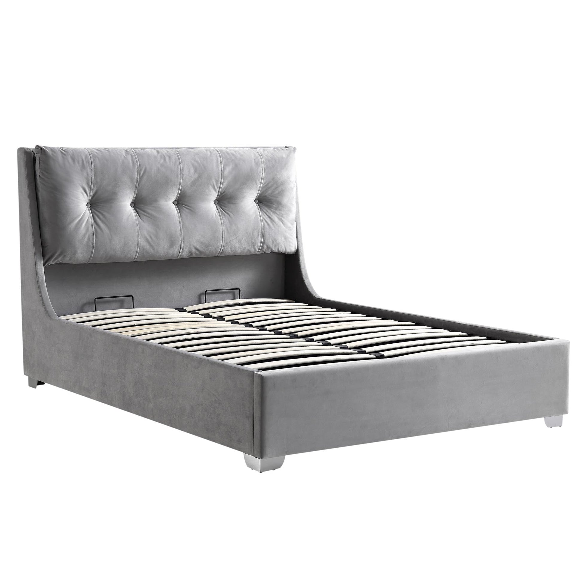 Hadley Grey Velvet Ottoman Bed with Storage