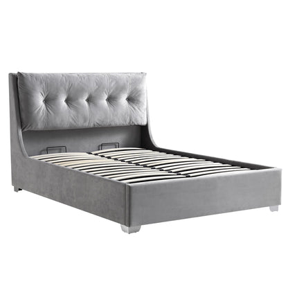 Hadley Grey Velvet Ottoman Bed with Storage