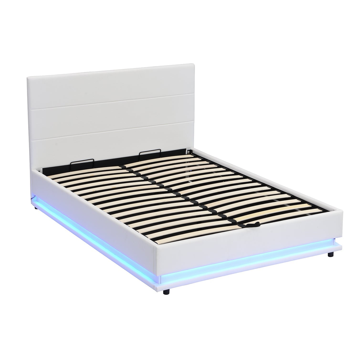Buxton Faux Leather End Opening Ottoman Bed with Storage Frame with Muti-colour LED Light Strip (White PU)