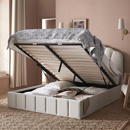 Hana Ottoman Bed with Storage, Ivory Weave Fabric