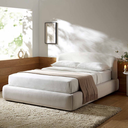 Constance Winged Headboard Ottoman Bed with Storage, Beige Linen