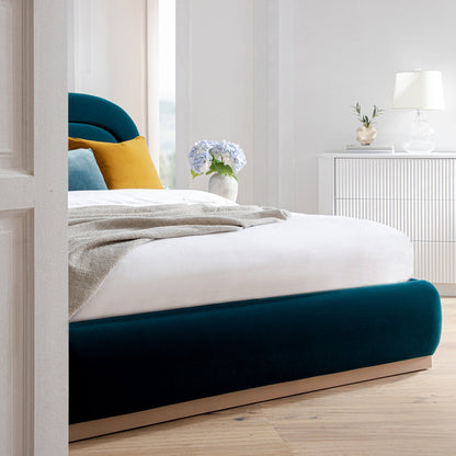 Luella Upholstered Wooden Plinth Base Bed with Storage, Teal Velvet