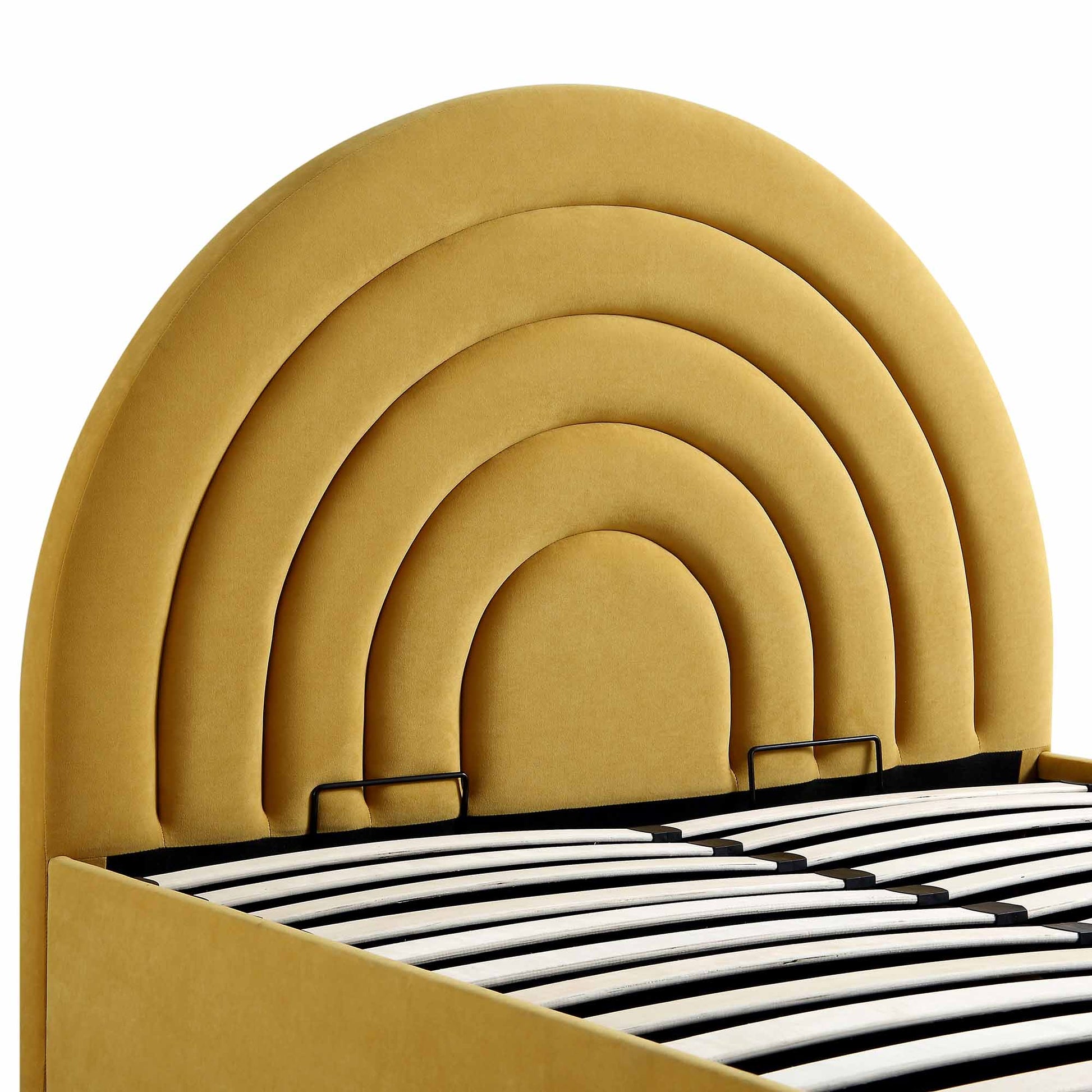 Archer Mustard Yellow Velvet Ottoman Bed with Storage